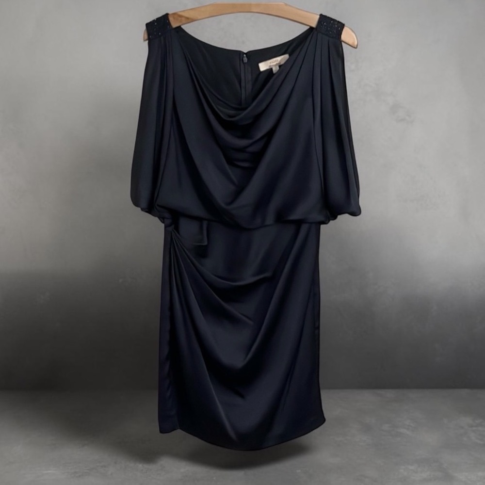 Aidan Mattox Black Beaded Cold Shoulder Cowl Neck‎ Cocktail Dress Size 10